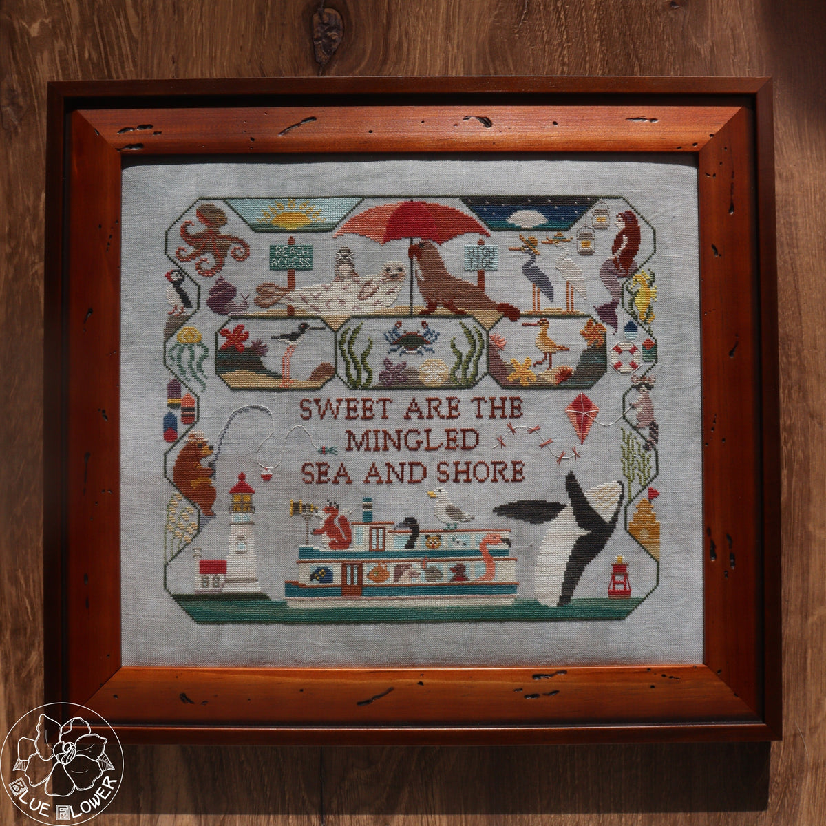 Sea & Shore cross stitch pattern with small cross stitch designs and seaside motifs